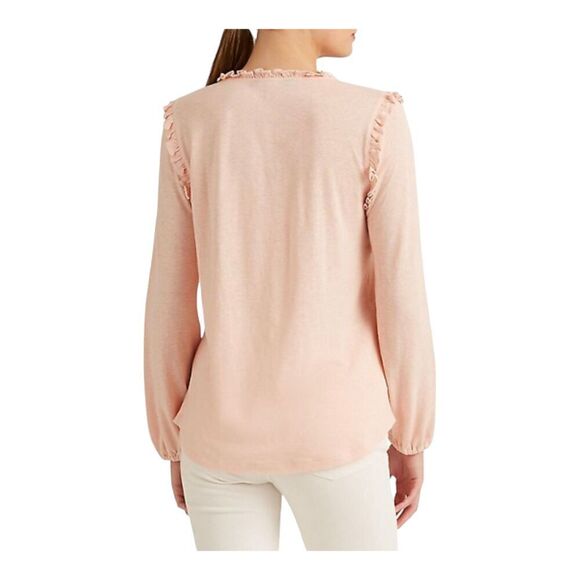 New! Lauren Ralph Lauren Black Label Linen Blend Ruffled Keyhole Blouse, S - Picture 8 of 11